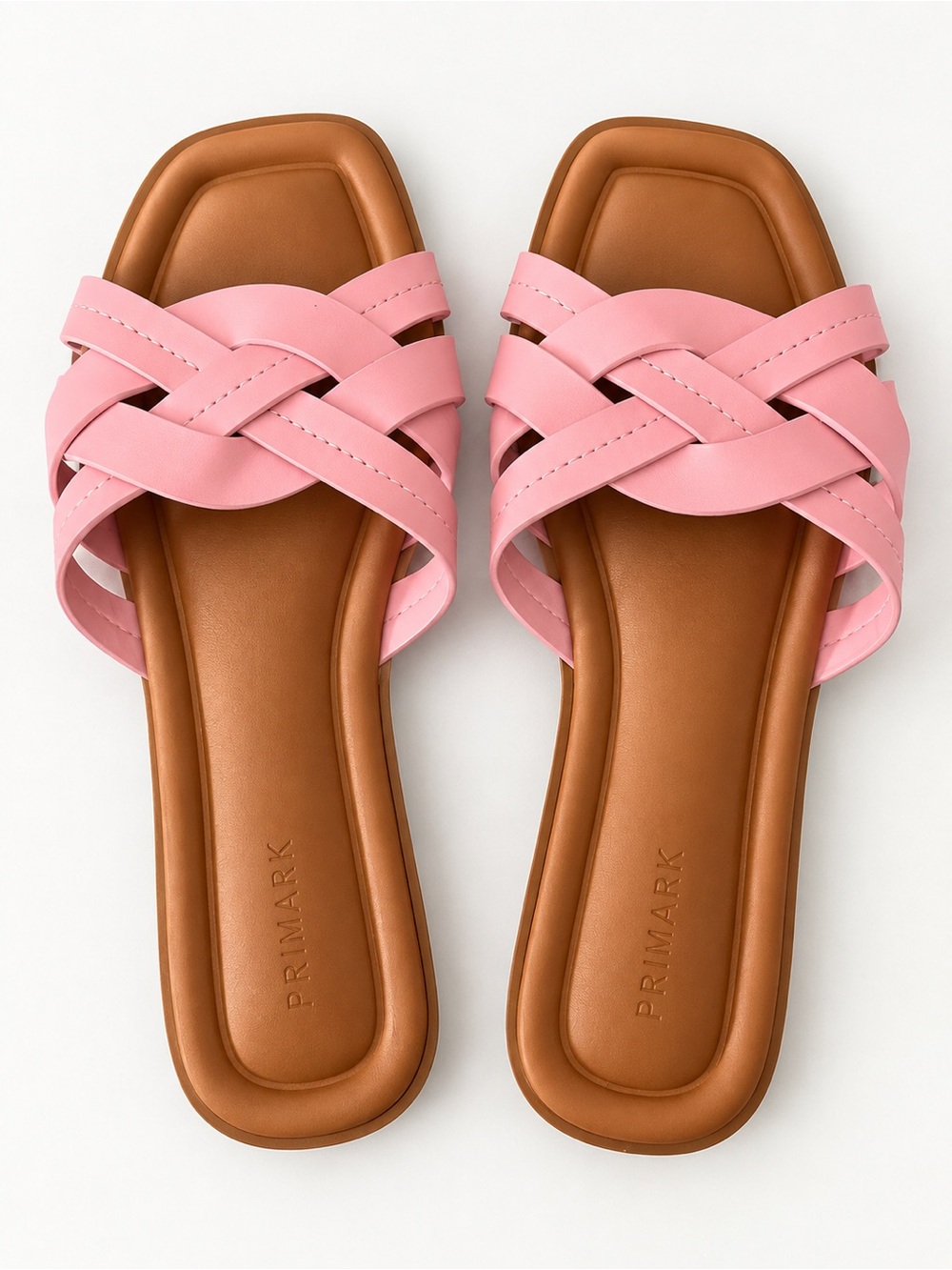 Primark Pink Braided Slide Sandals with Tan Footbed